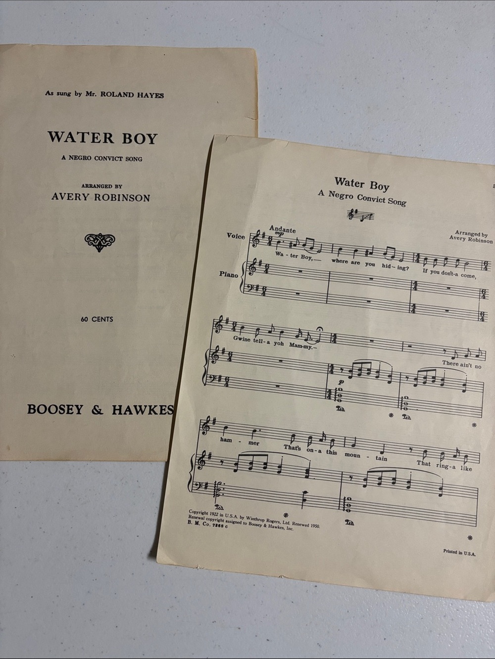Vintage Water Boy Sheet Music - Cream Pages , paper crafting,scrapbooking, Piano